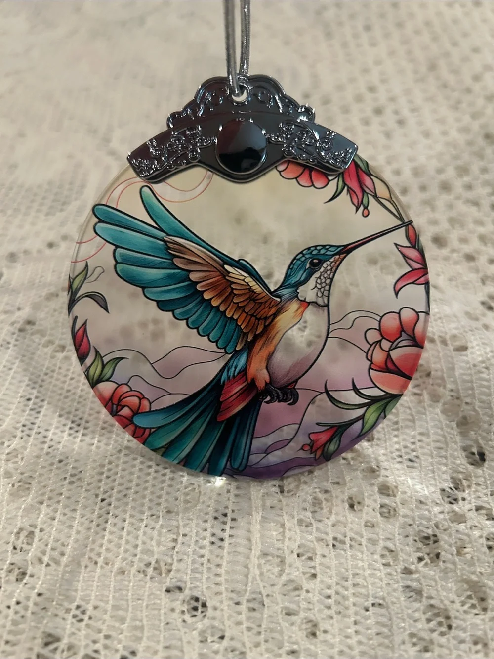 Stained Glass Hummingbird Decorative Ornament/ Suncatcher double sided NIB